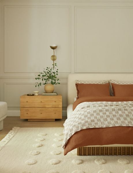 Chăn Cotton Dệt Đan Basketweave - Nâu đất phối Kem / King/Cal King